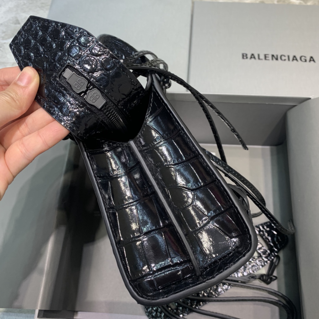 Balenciaga Neo Classic Mini Handbag Crocodile Embossed Shoulder Bag Black